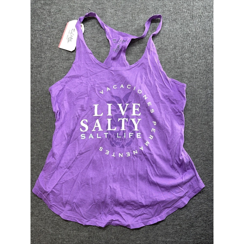 NEW Salt Life Women's Vacaciones Permanentes Tank Shirt Violet Medium 19910